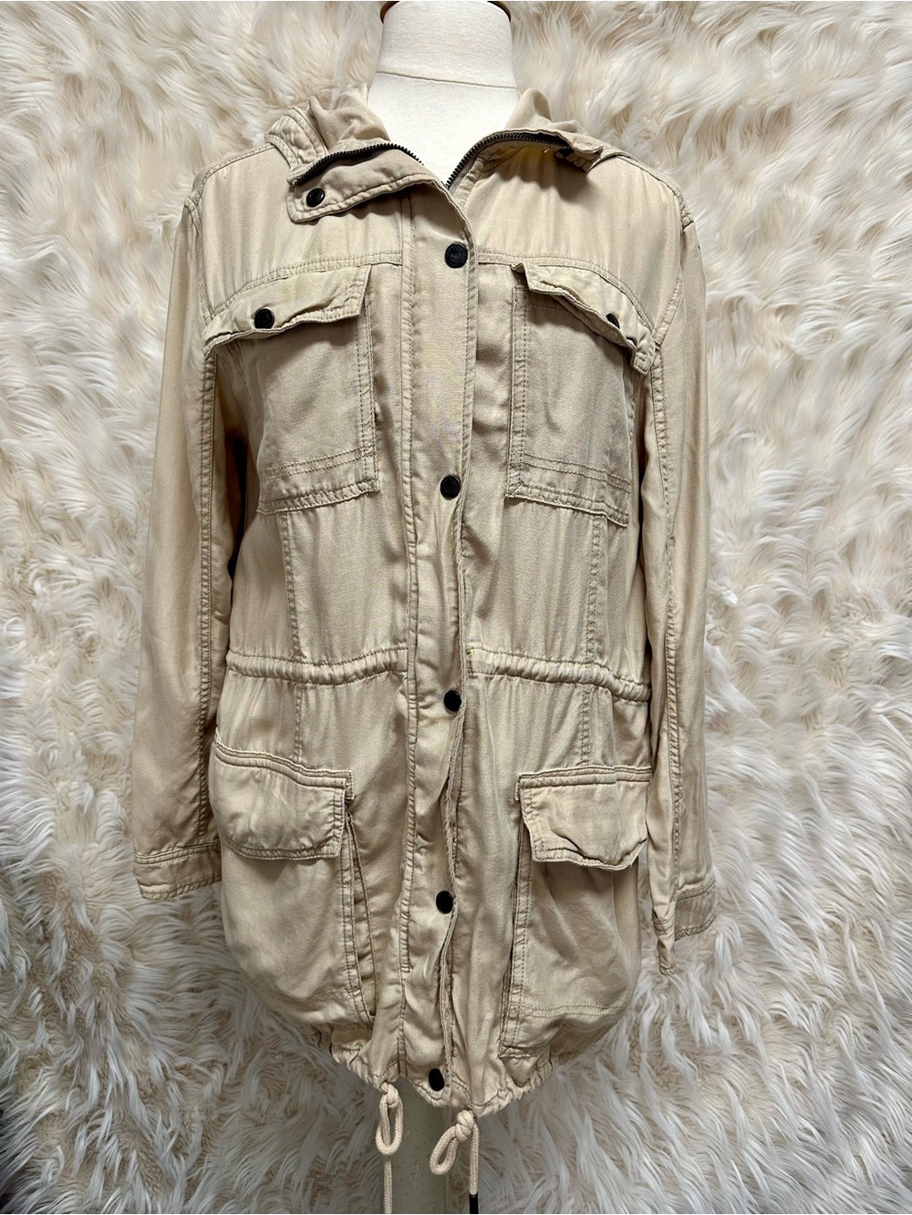 Abercrombie & Fitch Beige Hooded Utility Jacket Size Medium